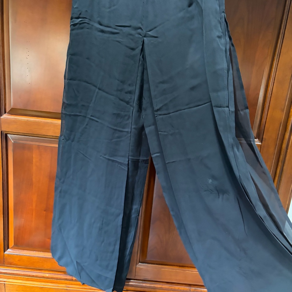Women's Black Wide-Leg Split Palazzo Pants - Picture 3 of 10